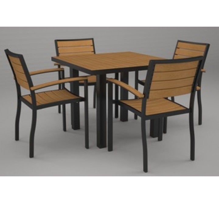 Poly-Wood Euro 5-Pc. Dining Set in Black Aluminum Frame / Plastique
