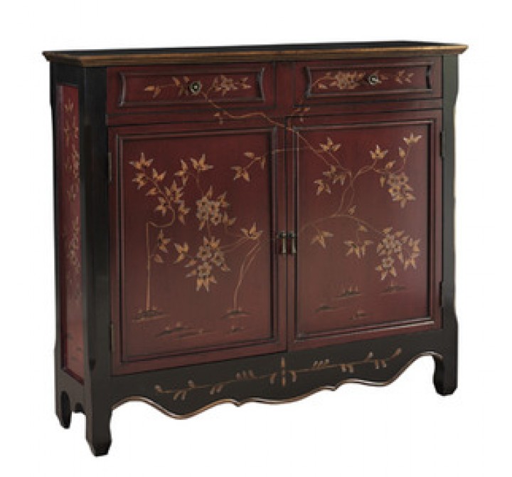 Powell Red Oriental 2-Door Console