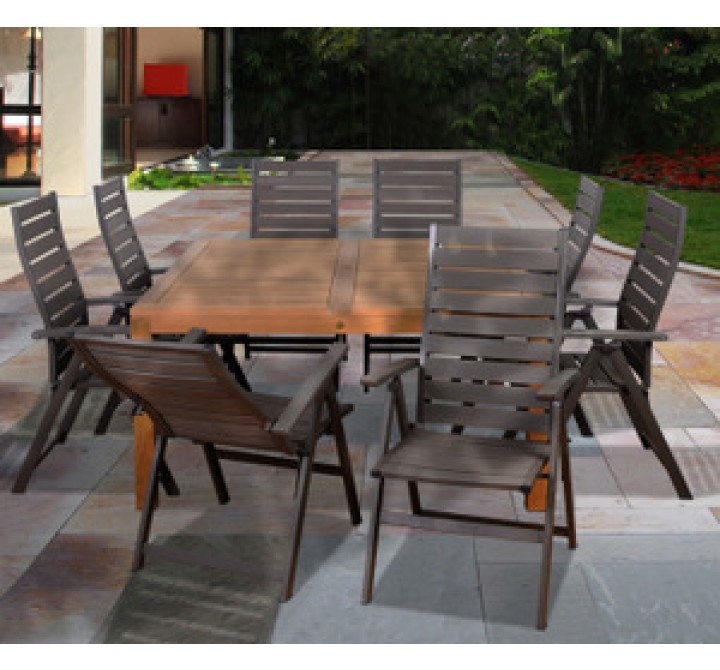 International Home Miami Amazonia Teak Tucson 9 pc Teak Square Dining Set