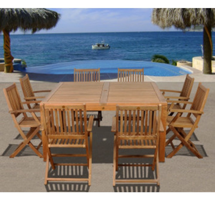 International Home Miami Amazonia Teak Dubai 9 pc Teak Square Dining Set