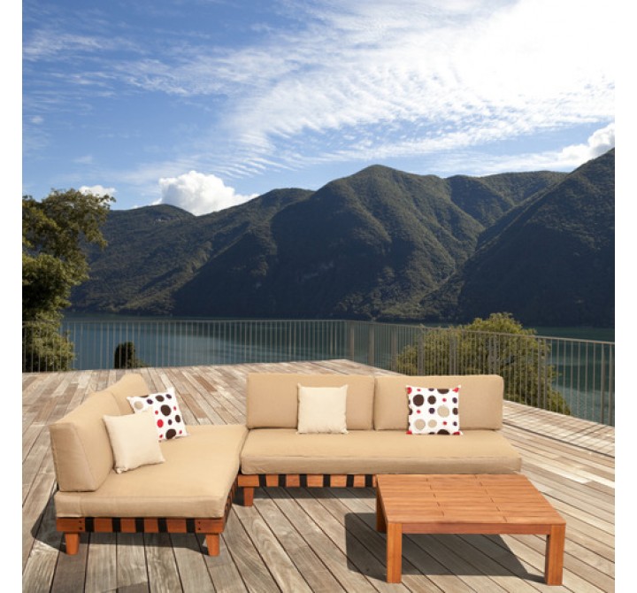 International Home Miami Amazonia Langkawi 3 Piece Eucalyptus Patio Seating Set with Inflatable Cushions