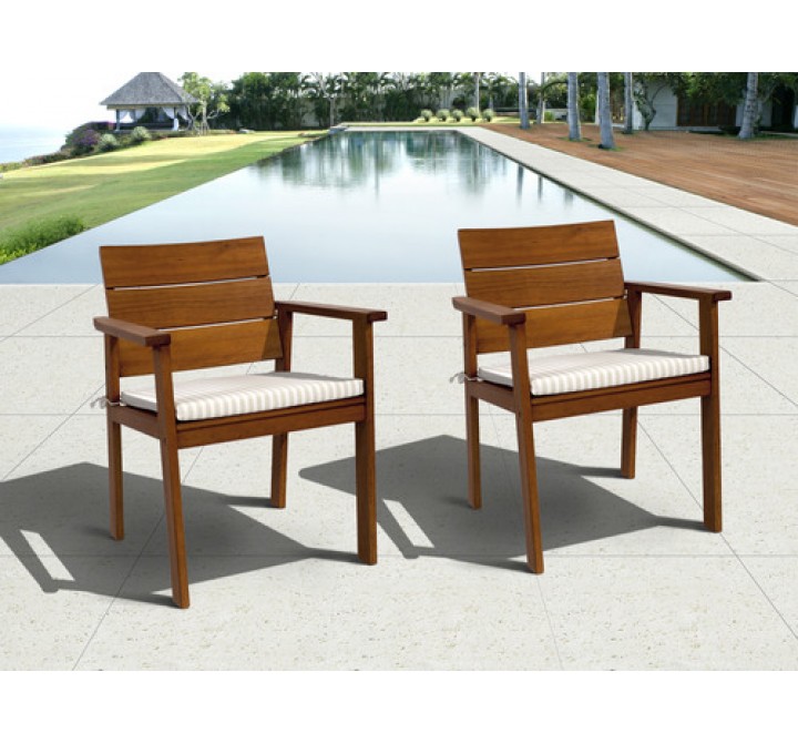 International Home Miami Amazonia Nelson Eucalyptus Easy Carver 2 piece Patio Chair Set with Cushions