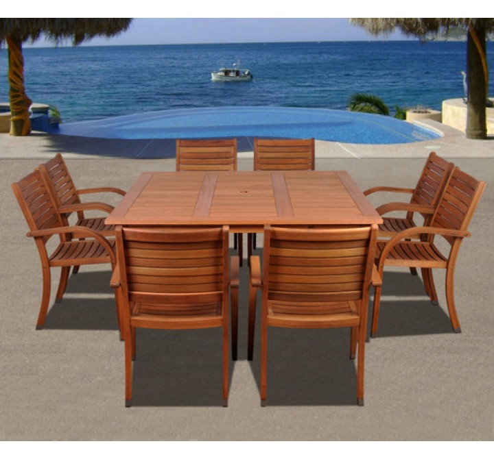 International Home Miami Amazonia Arizona 9 pc Eucalyptus Square Dining Set