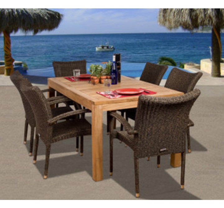 International Home Miami Amazonia Teak Brussels 7-pc Teak/Wicker Dining Set