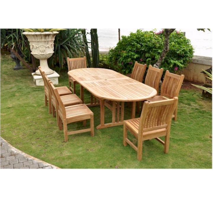 Anderson Teak Sahara 9-Piece Dining Chair and Oval Double Extension Outdoor Dining Set
