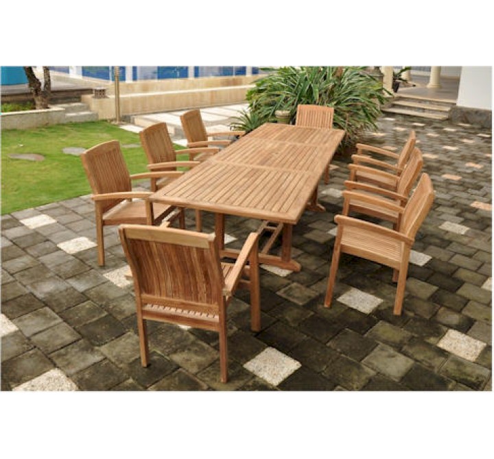 Anderson Teak Sahara 9-Piece Stackable Armchair and Bahama 118" Rectangular Extension Outdoor Dining Set