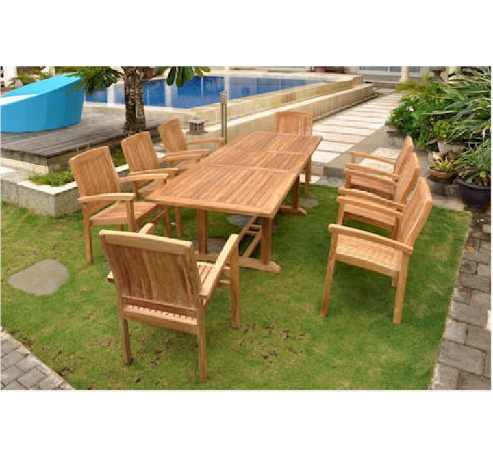 Anderson Teak Sahara 9-Piece Stackable Armchair and Bahama 94" Rectangular Extension Outdoor Dining Set