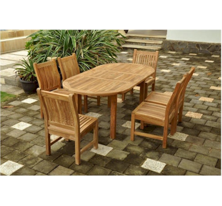 Anderson Teak Sahara 7-Piece Dining Chair and Bahama Oval 79" Exension Outdoor Dining Set