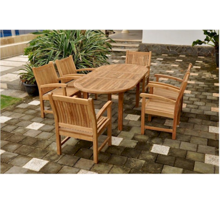 Anderson Teak Sahara 7-Piece Stackable Armchair and Bahama Oval 79" Extension Outdoor Dining Set