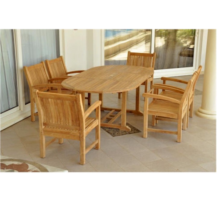 Anderson Teak Sahara 7-Piece Dining Armchair and Bahama Oval 87" Ext. Outdoor Dining Set