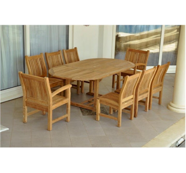 Anderson Teak Sahara 9-Piece Chairs and Bahama Oval 87" Ext. Outdoor Dining Set