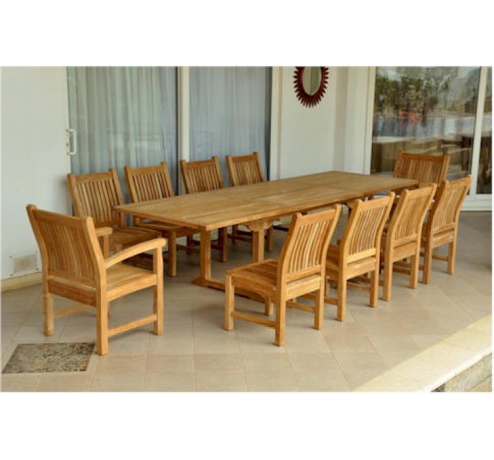 Anderson Teak Sahara 11-Piece Chairs and Bahama 118" Rectangular Ext. Outdoor Dining Set