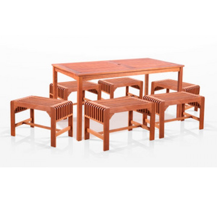 Vifah  7-Piece Dining Set with Rectangular Table and Backless Benches