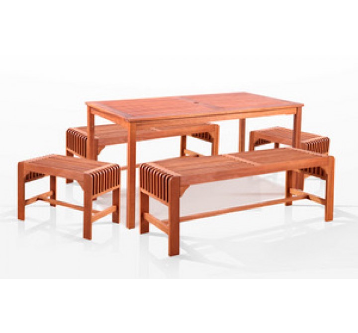 Vifah  5-Piece Two Set Backless Bench Dining Set, 59" x 32"