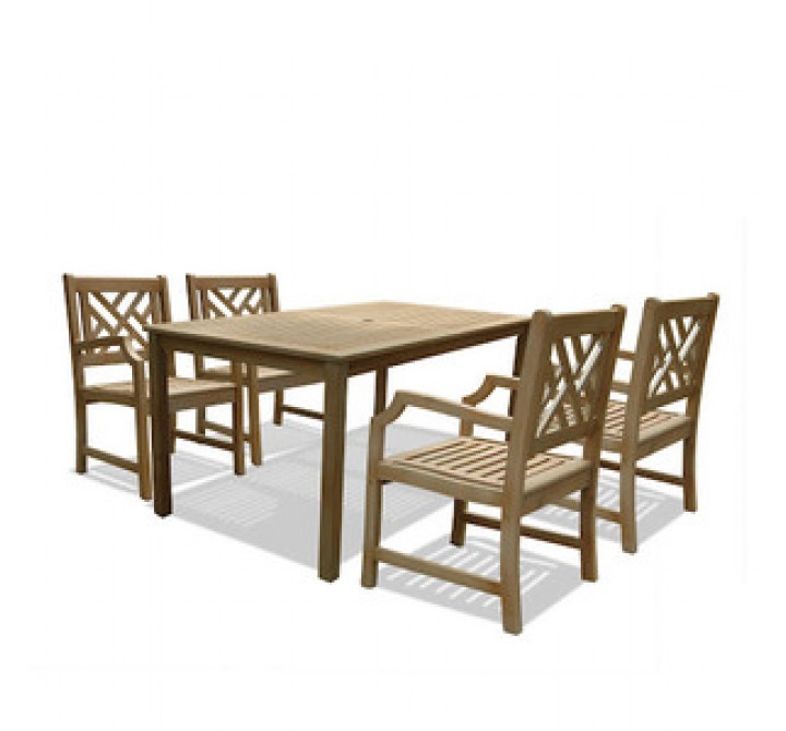 Vifah Modern Patio  Renaissance Rectangular Table & Armchair Outdoor Hand-scraped Hardwood Dining Set
