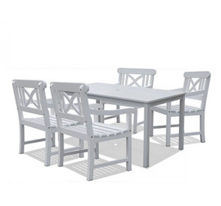 Vifah Modern Patio Bradley Rectangular Extension Table & Armchair Outdoor Wood Dining Set
