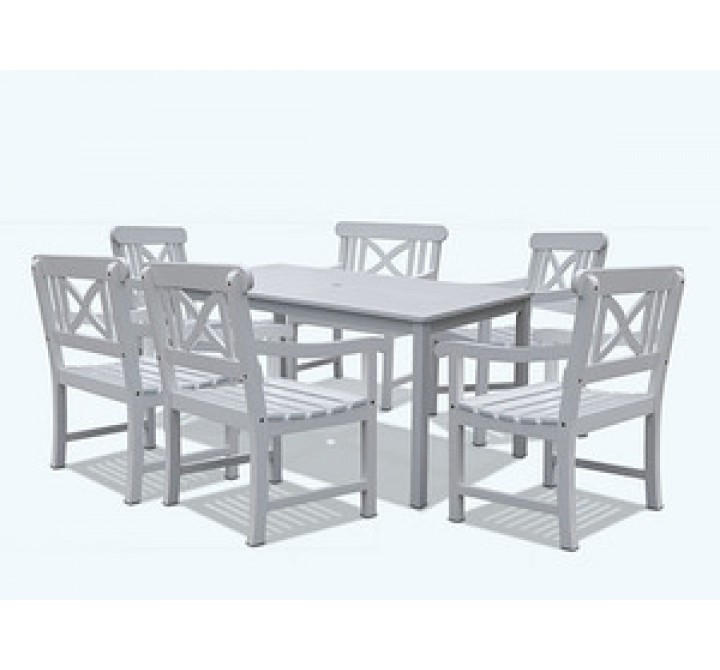 Vifah Modern Patio Bradley Rectangular Extension Table and Armchair Outdoor Wood Dining Set
