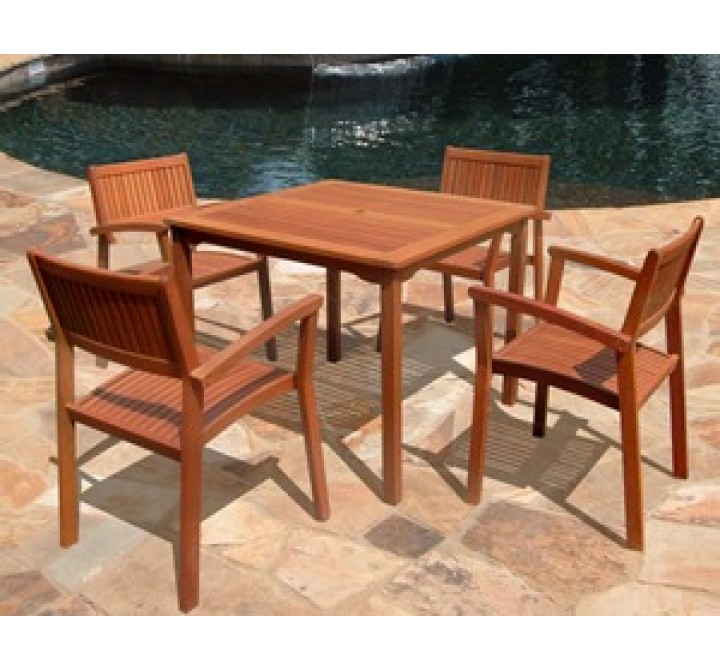Vifah Modern Patio 5-Piece Outdoor Eucalyptus Wood Dining Set