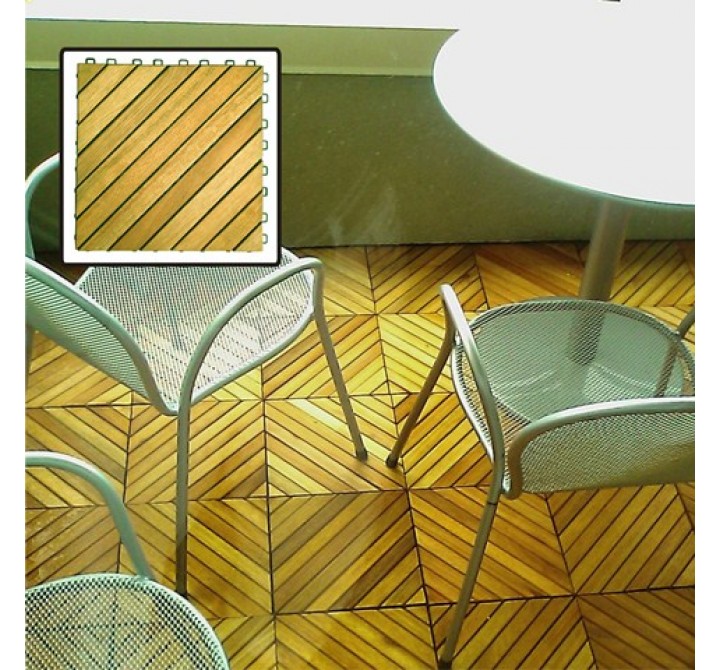 Vifah Modern Patio Interlocking Deck Tiles with 12 Diagonal Slat Design in Acacia Plantation Hardwood (Set of 10)