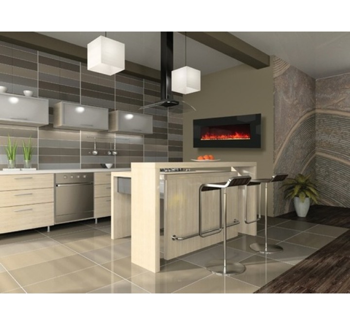 Amantii Wall Mount 50" Electric Fireplace W/ Black Glass Face