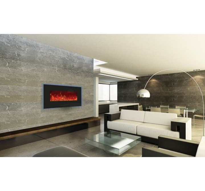 Amantii Enhanced 34" Electric Fireplace-44" x 23" Black Glass Surround