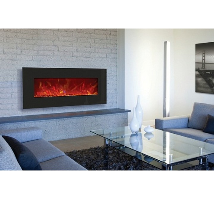 Amantii Top Heat 43" Electric Fireplace-51" x 23" Black Glass Surround