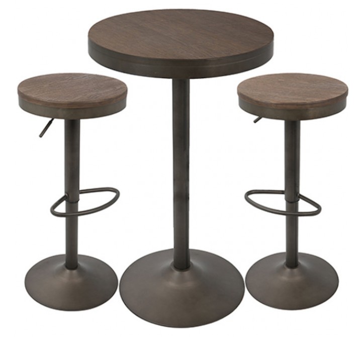 LumiSource Dakota Pub Set - Antique + Brown