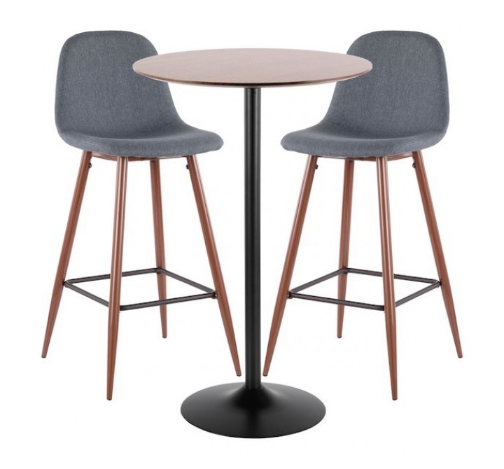 LumiSource Pebble Pub Set - Walnut + Blue
