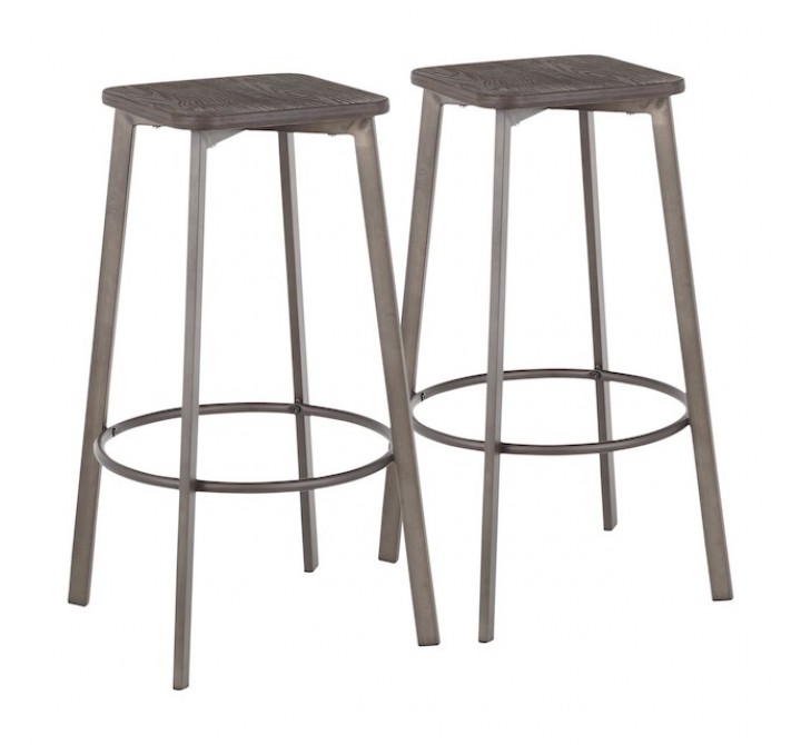 Lumisource Clara Square Barstool - Set of 2 - Antique Metal 