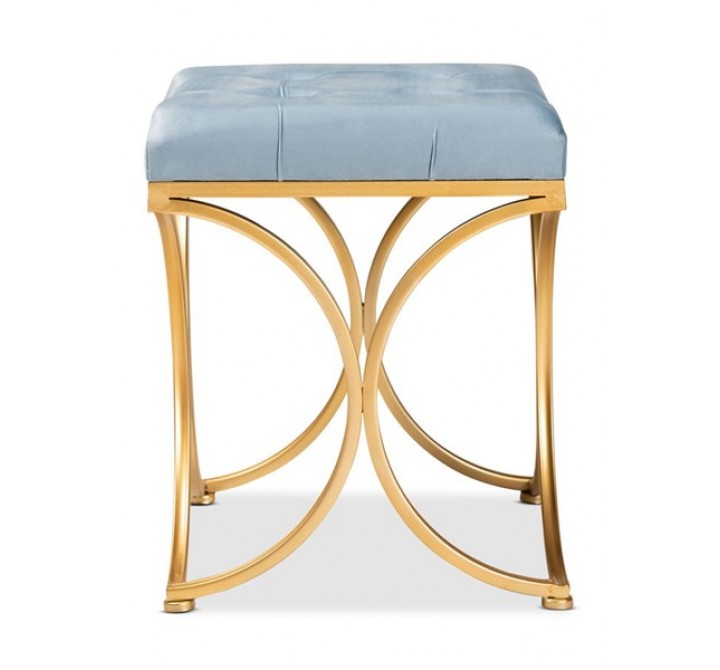 Baxton Studio Margot Light Blue Velvet Upholstered Ottoman