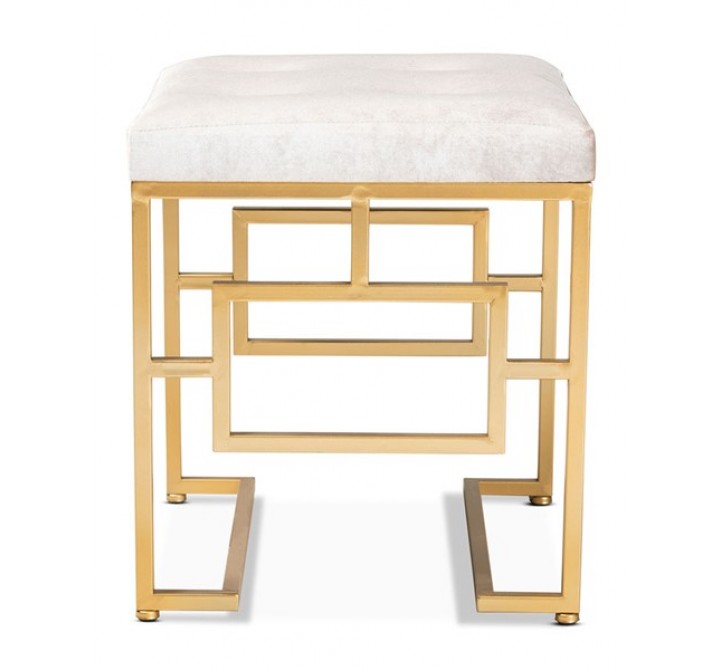 Baxton Studio Cecile Beige Velvet Upholstered Ottoman