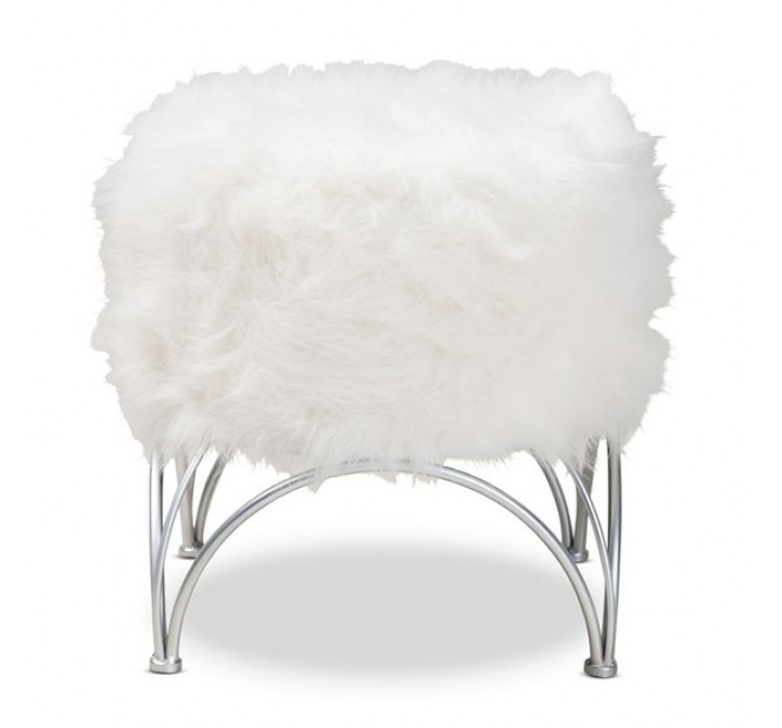 Baxton Studio Celia White Faux Fur Upholstered Ottoman