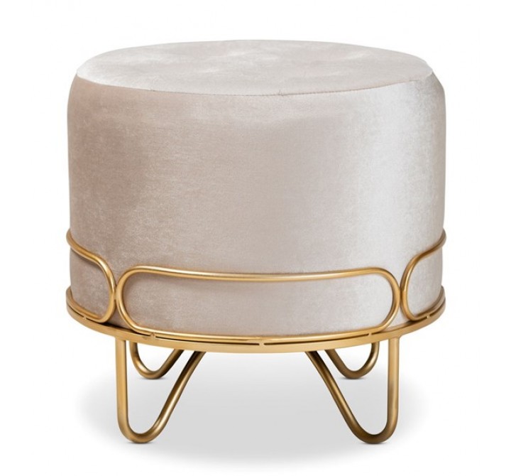 Baxton Studio Lucienne Beige Velvet Upholstered Round Ottoman