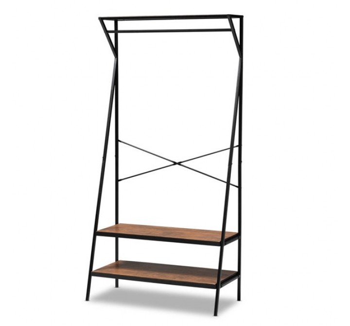 Baxton Studio Laima Distressed Wood Black Metal Entryway Coat Hanger