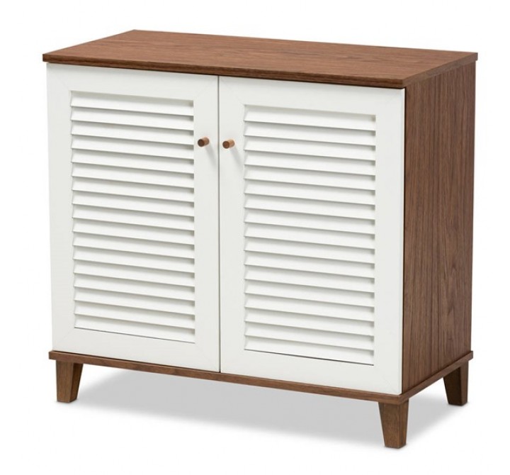 Baxton Studio Coolidge White Walnut 4 Shelf Shoe Storage Cabinet