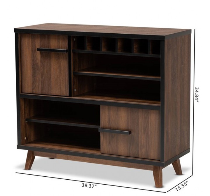 Baxton Studio Margo Walnut Brown Black Wood Wine Storage Cabinet