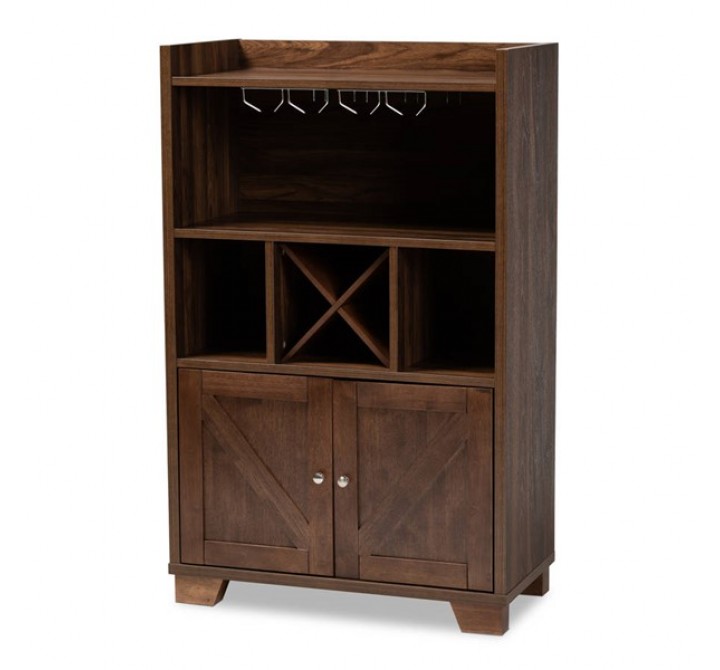 Baxton Studio Carrie Walnut Brown Wood Wine Storage Cabinet
