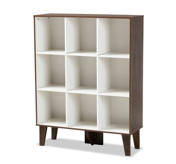 Baxton Studio Senja White Walnut Brown Wood 9 Shelf Bookcase