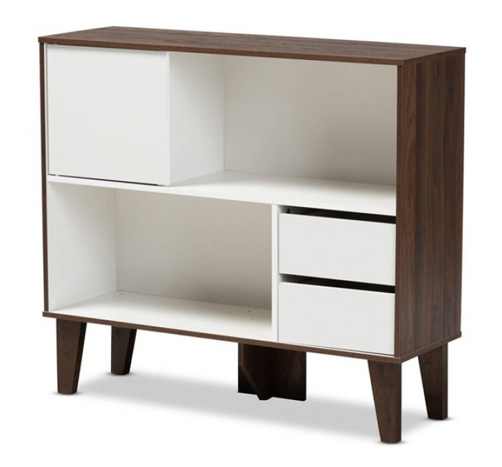 Baxton Studio Senja White Walnut Brown Wood 2 Shelf Bookcase