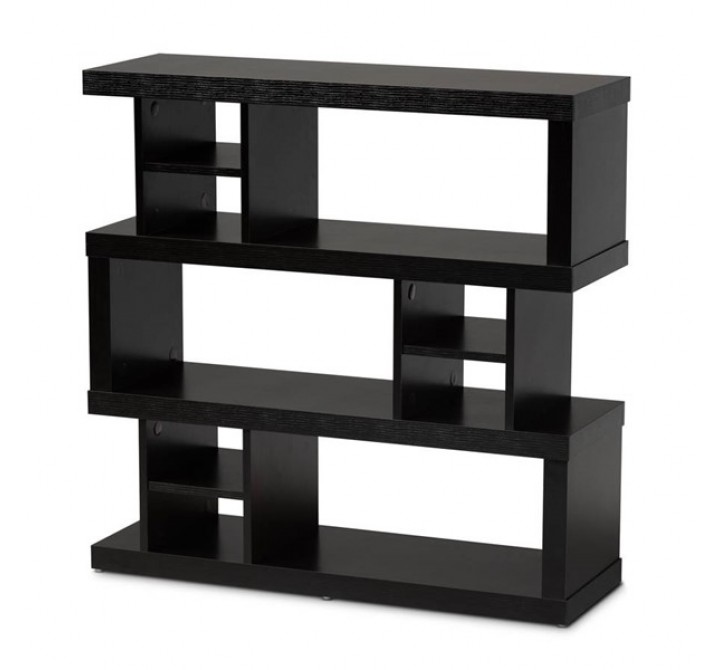 Baxton Studio Dora Dark Brown Wood 3 Tier Geometric Bookshelf