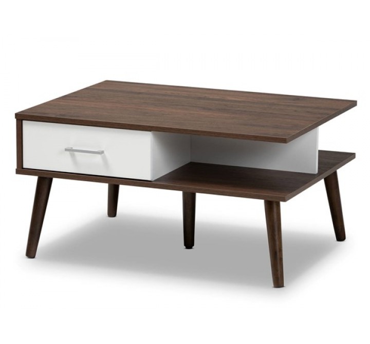 Baxton Studio Merlin Two Tone Walnut White 2 Drawer Coffee Table
