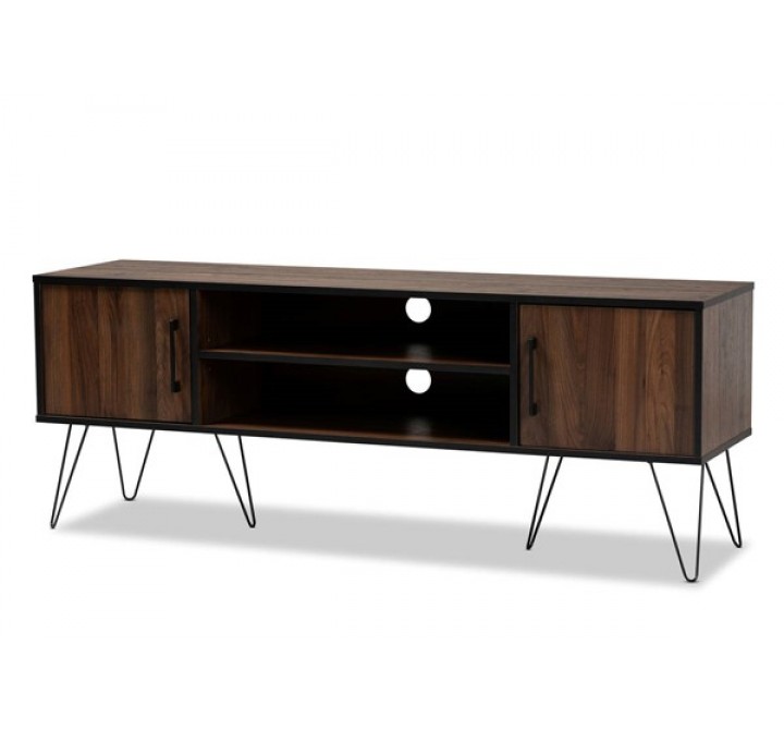 Baxton Studio Corina Two Tone Walnut Black Wood TV Stand