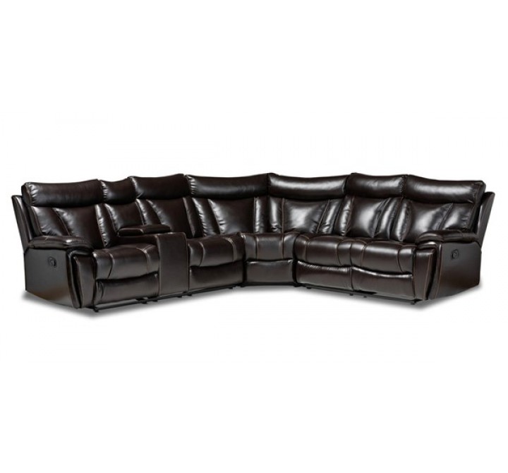 Baxton Studio Lewis Dark Brown Faux Leather 6pc Reclining Sectional