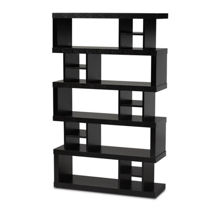 Baxton Studio Dora Dark Brown Wood 5 Tier Geometric Bookshelf