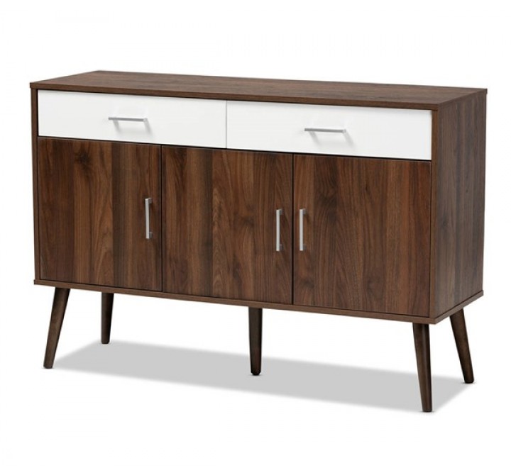 Baxton Studio Leena White Walnut Brown Wood 2 Drawer Sideboard Buffet