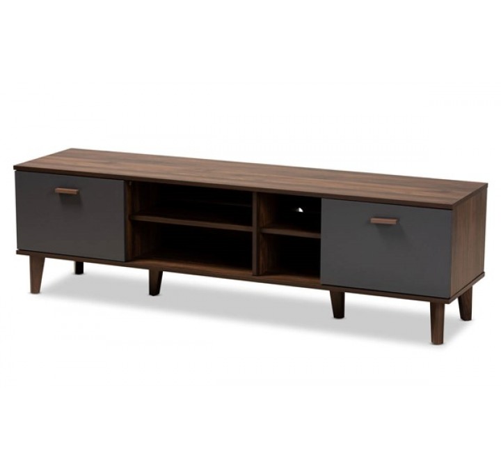 Baxton Studio Moina Walnut Grey Wood TV Stand