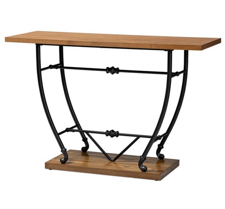 Baxton Studio Leigh Distressed Wood Black Metal Entryway Console Table