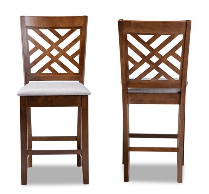 Baxton Studio Caron Upholstered 2-Piece Wood Counter Height Pub Chair Set 