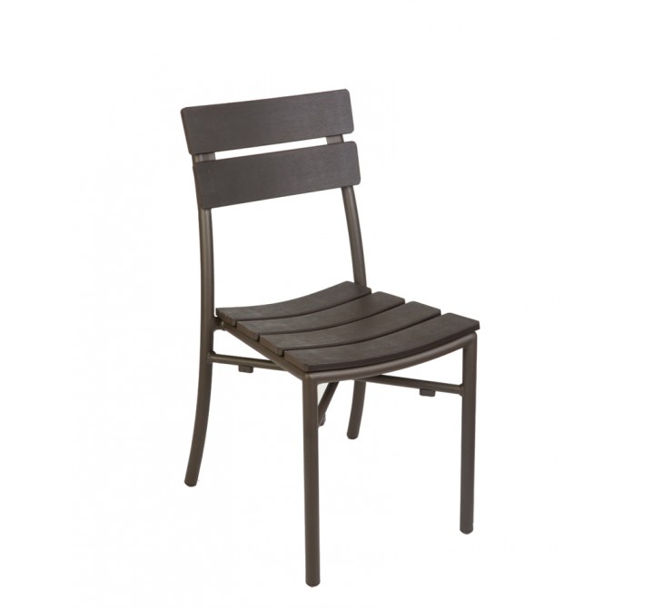 Bayview Stacking Side Chair - Walnut Synthetic Wood - Powder Coated Aluminum - Bronze 