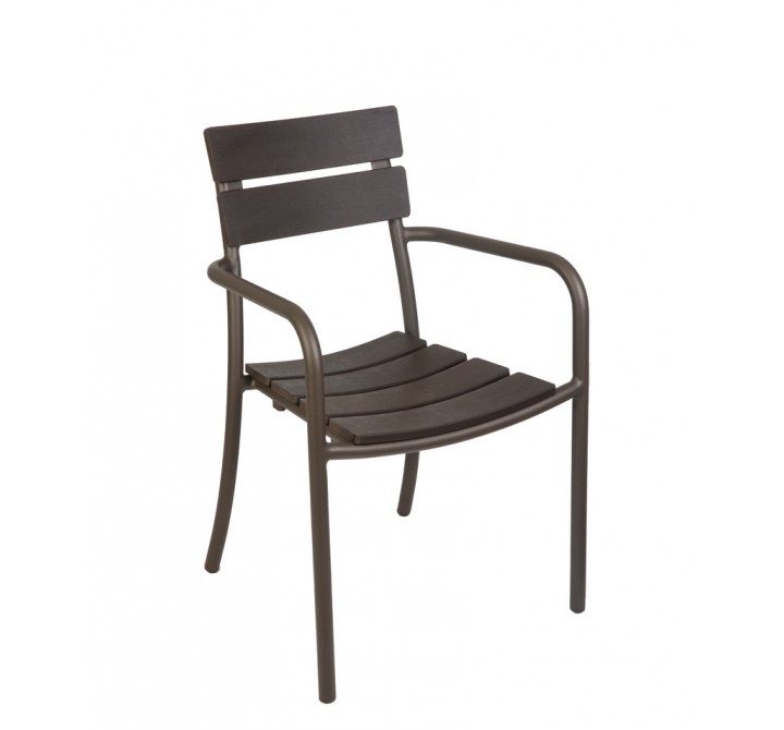 Bayview Stacking Armchair - Walnut Synthetic Wood - Powder Coated Aluminum - Bronze